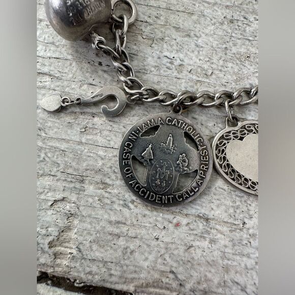 Vintage Sterling And Silver Tone Mix Charm Bracelet - Picture 3 of 16